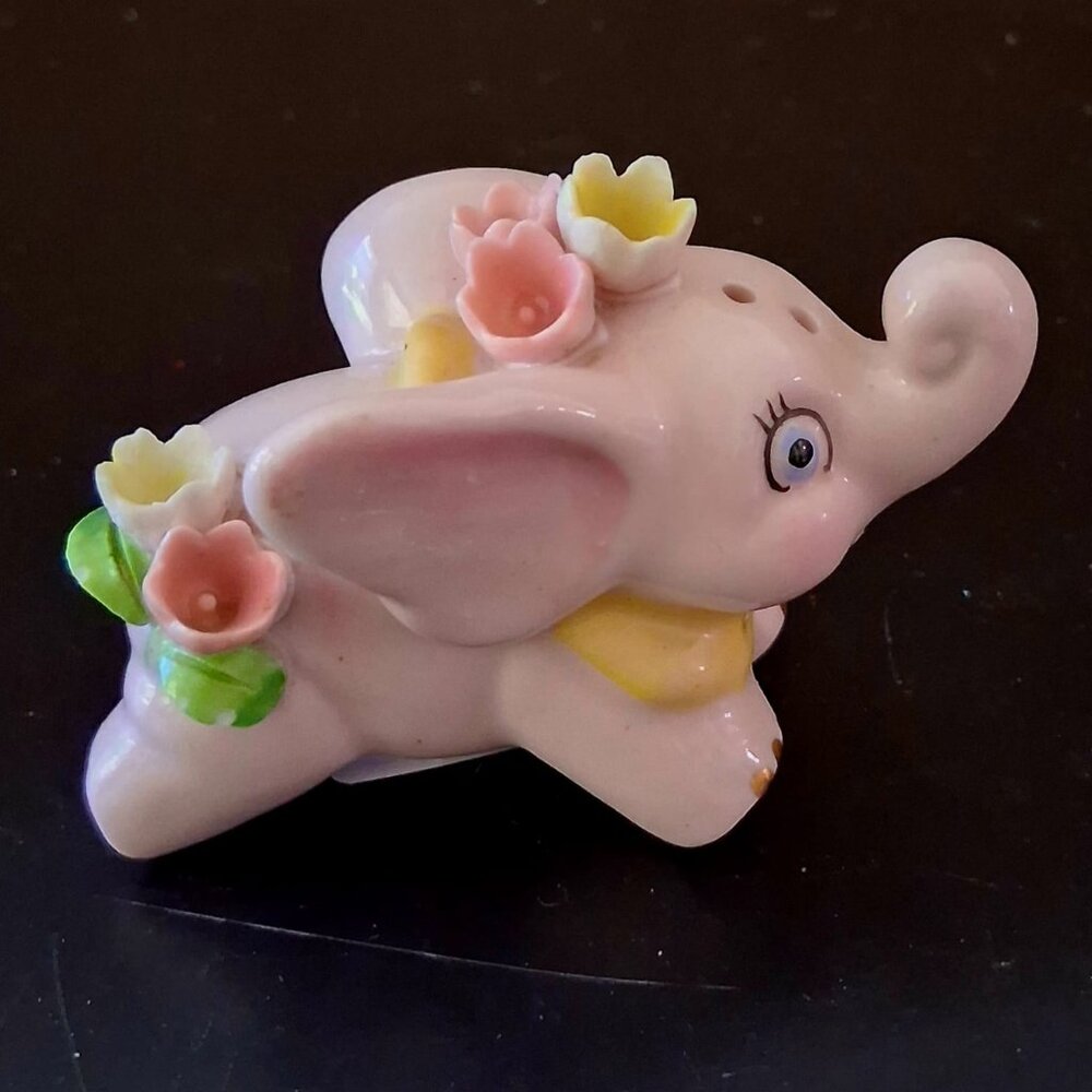 Lefton China Hand Painted Floral Pink Elephant Salt Shaker 8703 Adorable